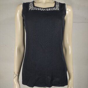 Exclusively Misook black white square neck sleeveless tank shell top womens XS